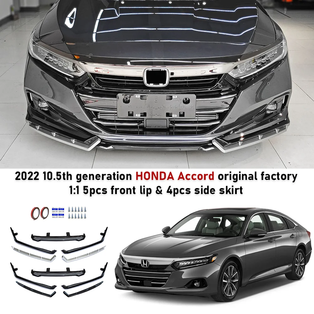 

5PCS front bumper Lip For Honda Accord Gen 10.5th 2022 Sport Body Kit Front Bumper Spoiler Side Skirt Accessories Car Update
