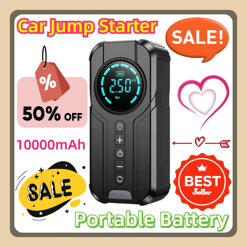 Multi-function Tire Inflator Auto Portable Battery Starter Car Jump Starter Air Pump Portable Air Compressor