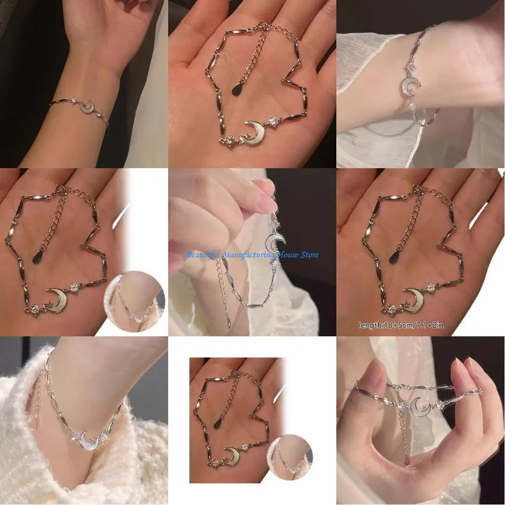 E56A Sweet Zircon Star Moon Handchain Party Bead Chain Wristband Bracelets Gift