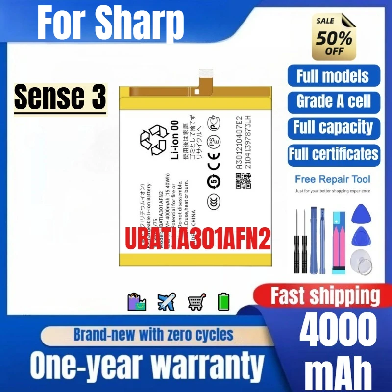 

UBATIA301AFN2 for Sharp Sense 3 Phone Battery 0 Cycle High Quality High Capacity Replacement Bateria Grade A Cell with Tools