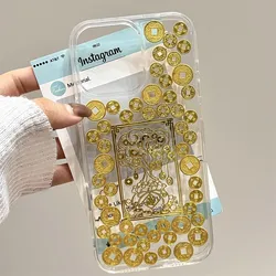 Creative Gold Foil Wealth Tree Transparent Anti Drop Phone Case for iPhone 16 Promax 15 14 13 12 Anti Drop Protection Back Cover