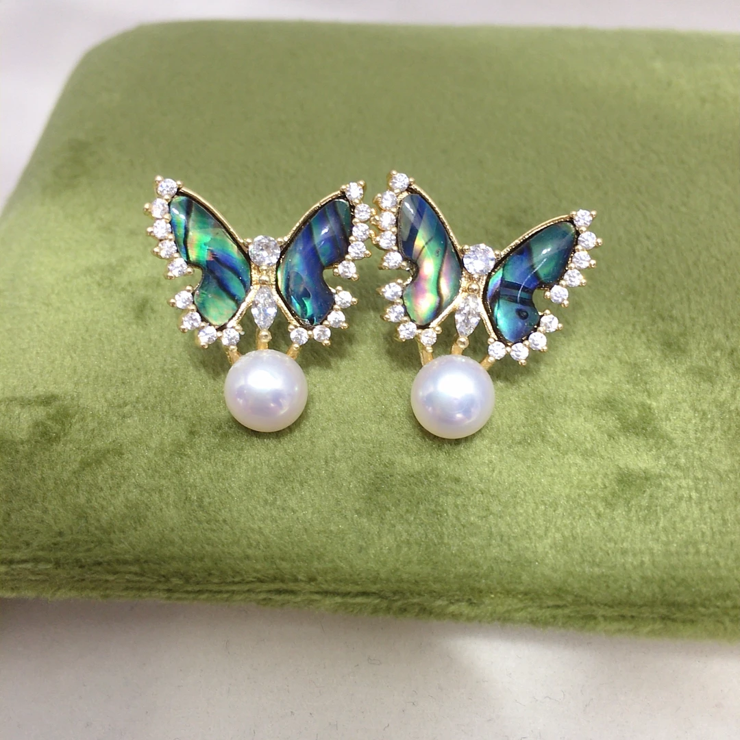 

ZHBORUINI New Arrival Natural Freshwater Pearl Earrings Abalone Shells Butterfly Inlay Zircon Design Classic Jewelry Accessories