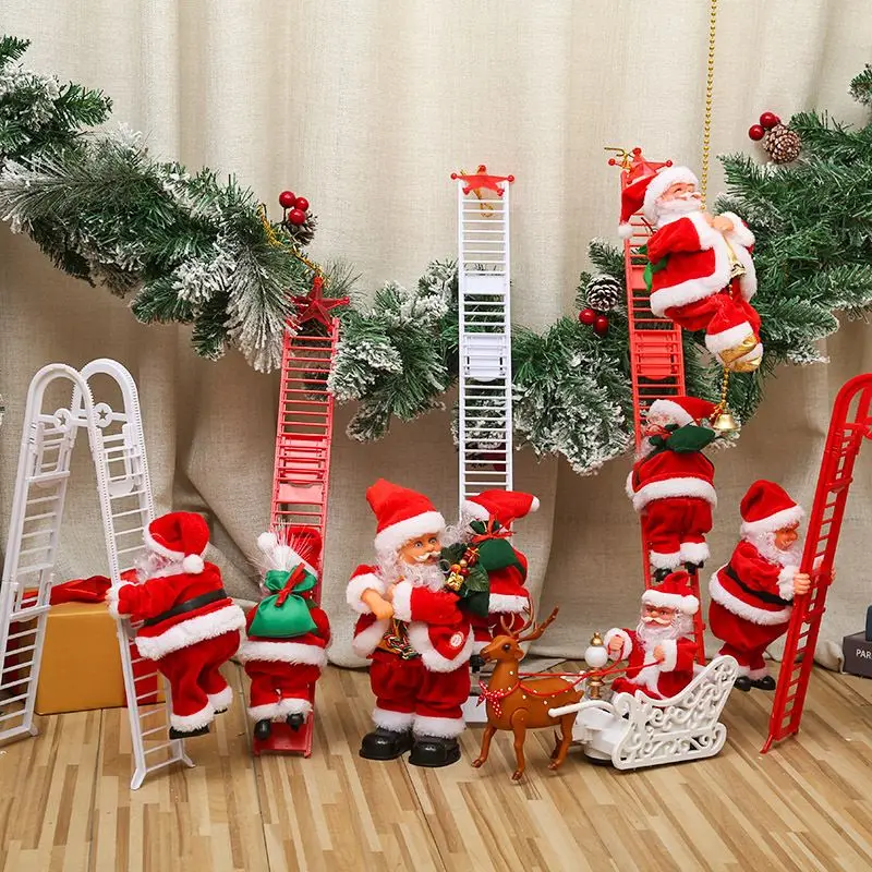 Musical Climbing Santa Claus Electric Climbing Ladder Santa Claus Doll Realistic Santa interactive toy Climbing Beads Santa Clau