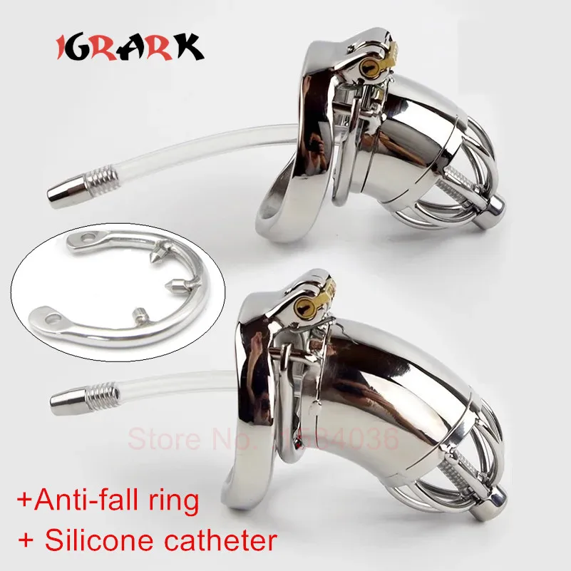 Male Chastity Cage Stainless Steel Chastity Device Penis Cage SM Anti-off Cock Ring With Lock Silicone Catheter Sex Toys For Men