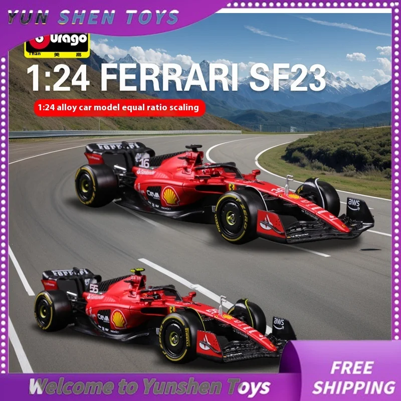 

Полноразмерная модель Автомобиля Ferrari SF23 Bburago 1:24, Модель гоночного автомобиля из сплава, сезон 2023, F1, детские игрушки, подарки