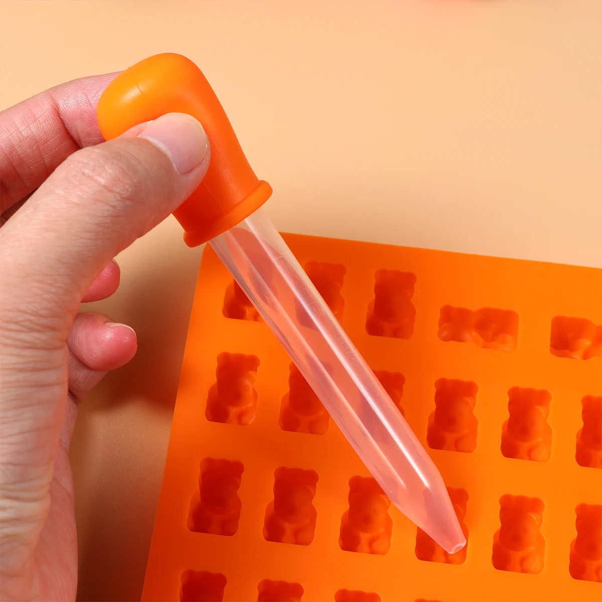 

53 Cavities Silicone Bear Chocolate Mold Orange DIY Candy Gummy Tray Dropper Jelly Ice Cube Bear Silicone Mold