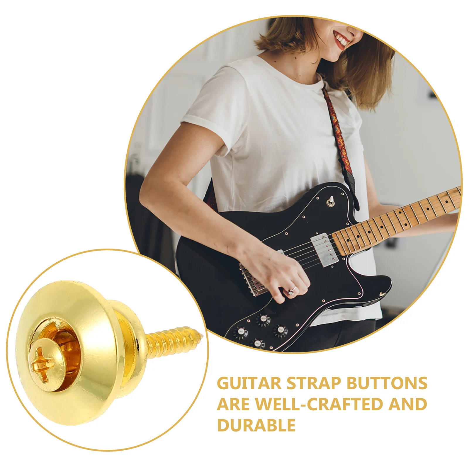 

2Pcs Guitar Strap Lock Button Set Durable Metal Silicone Anti-Slip Pins for Acoustic Electric Bass Guitar Repair Kit