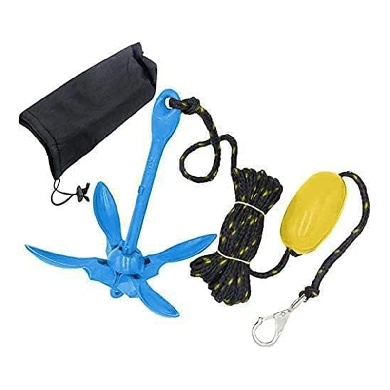 4ジョー-グラップネルアンカー-33ポンド-15kg-釣り用アルミニウム折りたたみアンカー-カヤック、カヌー、ディンギー用-海上ロープ付き-フロート付き-ablm