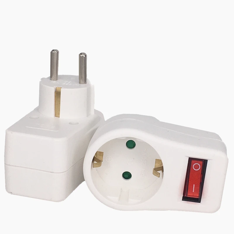 European Type Conversion Plug With Switch Neon Indicator 16A Travel Plugs 1 TO 1 Way EU Standard Power Adapter Socket