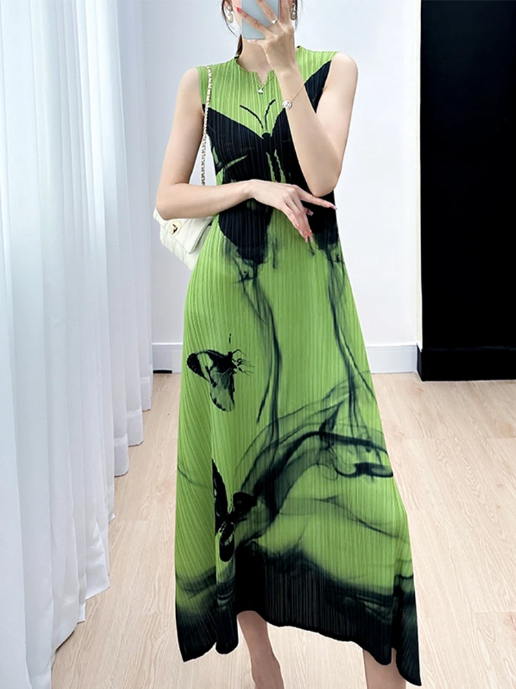 

Comfortable Fashion High Quality Women's Dress New Print Pleated Slimming Mid-Length A-Line Skirt Style Commute