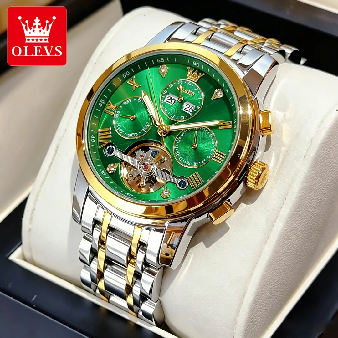 

OLEVS Men's Watches Luxury Fashion Roman Dial Original Automatic Mechanical Flywheel Wristwatch Waterproof Luminous Calendar