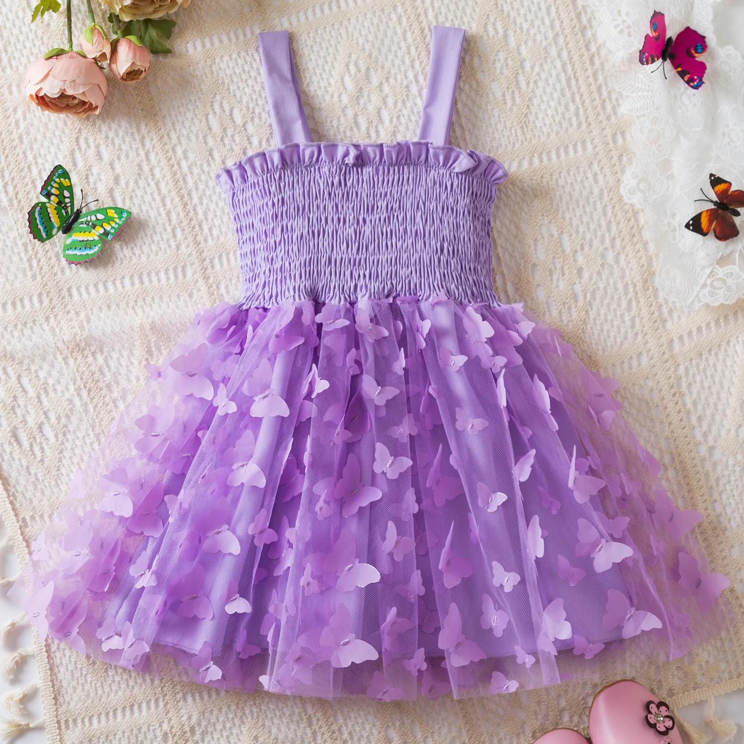 

HXCMall Toddler 1-6 Years Toddler Little Girls Flutter Sleeves Butterfly Girls Summer Dress