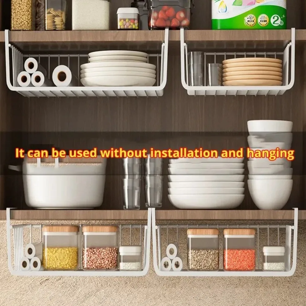 Kitchen shelf mesh basket large capacity hanging basket storage basket iron cabinet wall under the wardrobe home kitchen tools