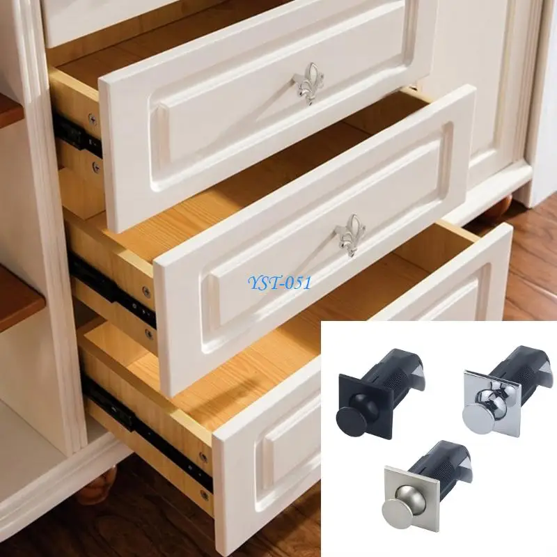 E15A Square Embedded Push to Open Lock Zinc Alloy Flush Mount Cabinet Lock Keyless Cupboard Drawer Push Button Latches Knob