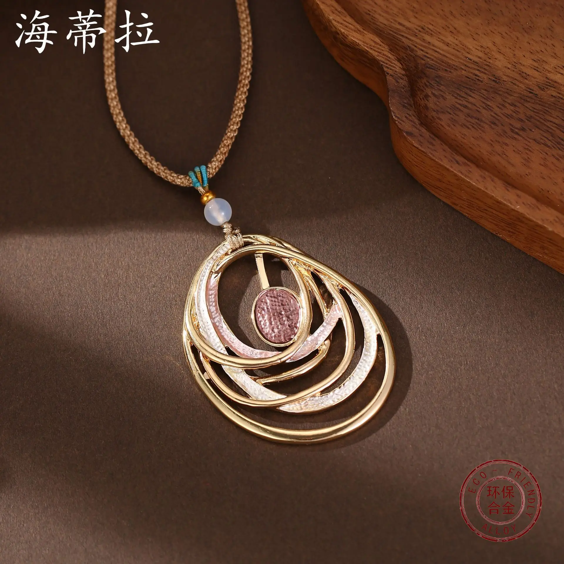 new color painting oil hollow oval braided rope long pendant, women's retro premium flower long necklace