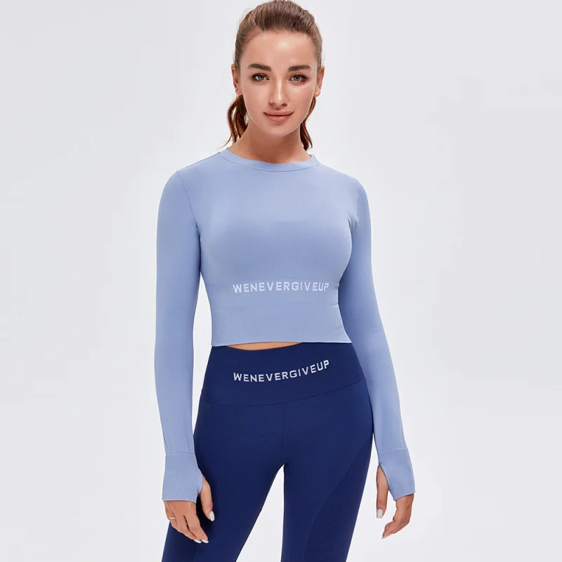 YJ-New Autumn and Winter Nude Feel Seamless Yoga Clothes Women's Long Sleeve Skinny Running Sports Fitness Top