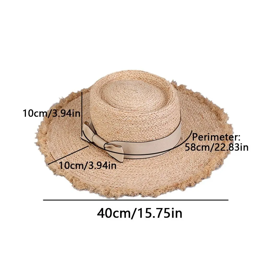 Wide Brim Sun Hats Casual Flat Top Bowknot Straw Hats UV Protection Sun Protection Panama Cap Summer