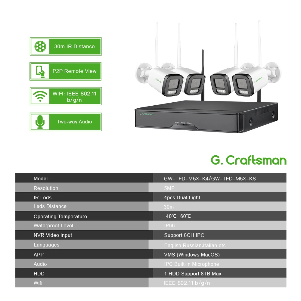 Kit de Sistema de Câmera IP WiFi Sem Fio, Detecção De Pessoa De Rosto, Onvif Vigilância Por Vídeo CCTV, Segurança G.Craftsman, XMEYE PRO, 5MP