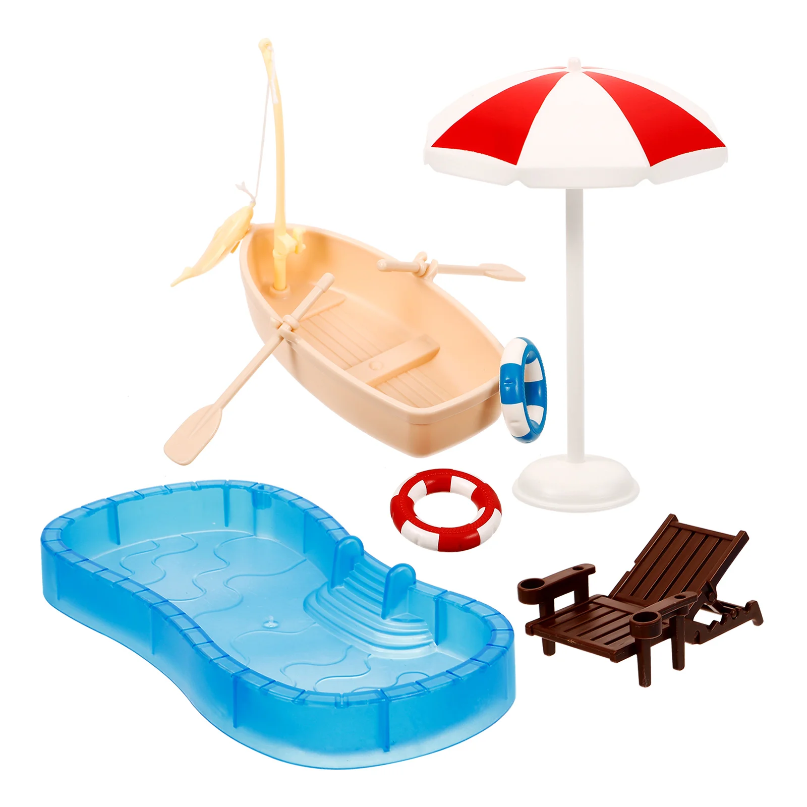 Puppenhaus Schwimmbad Mini Möbel Miniatur Lounge Stuhl Sommer Szene Prop Deck