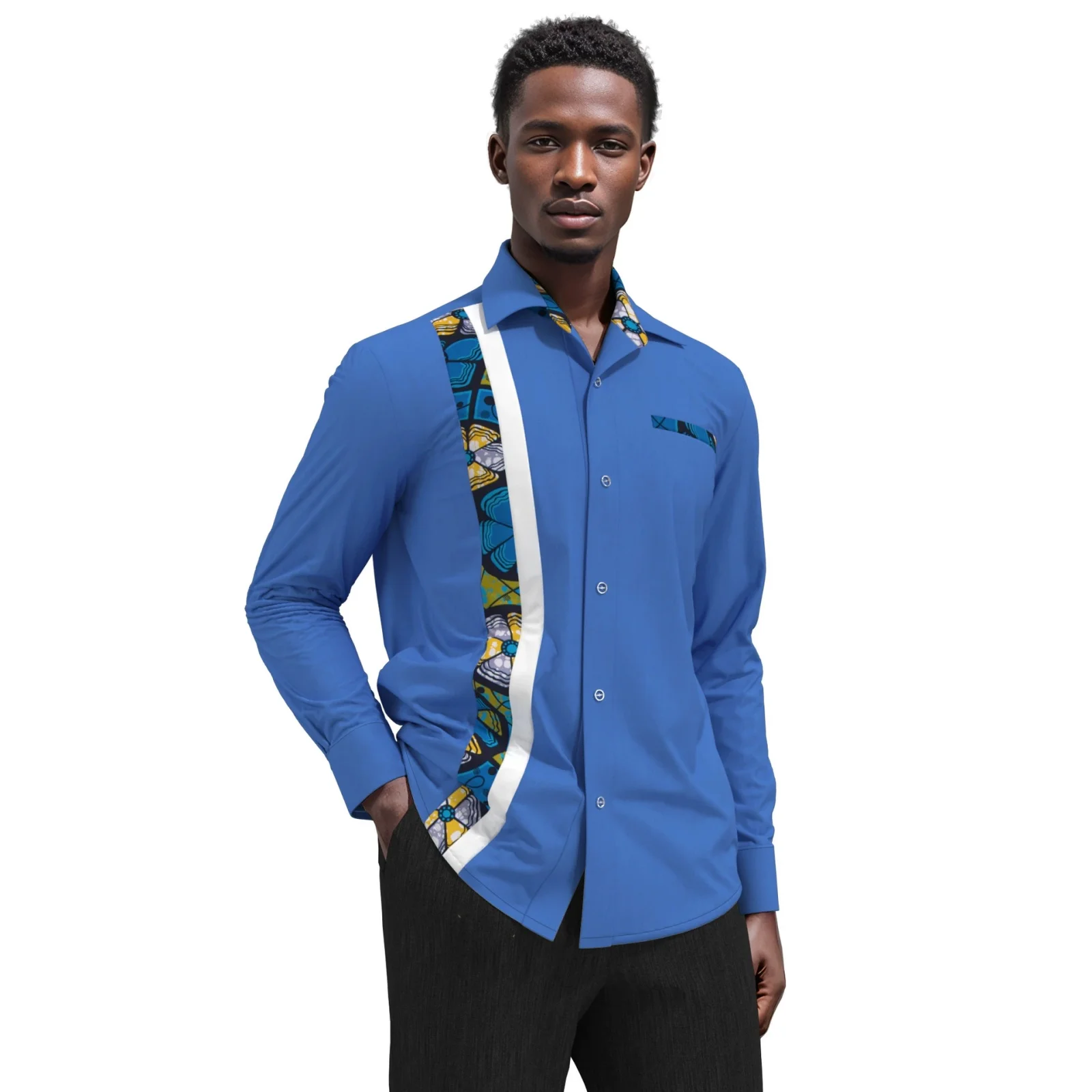 

Sale! Bazin Riche African Shirts for Men Long Sleeve Dashiki Printed Single-Breasted Blouse Gentlemen Work Business Shirts Plus