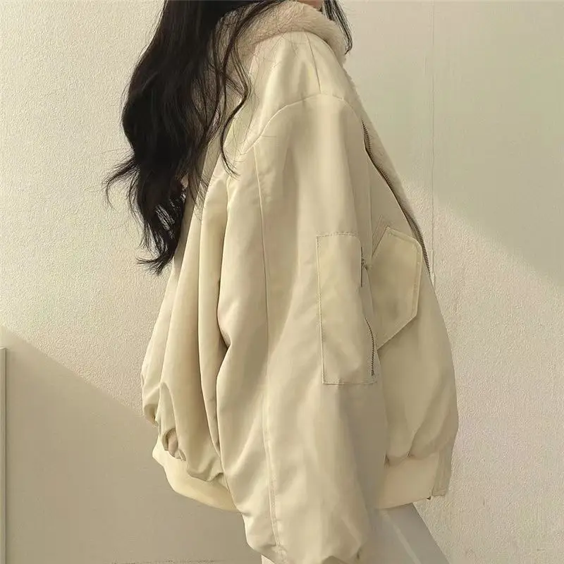 Thickened Two-Sided Wear Lambswool Cotton Jacket Korea Down Women's Winter New Zipper Hooded Parkas
