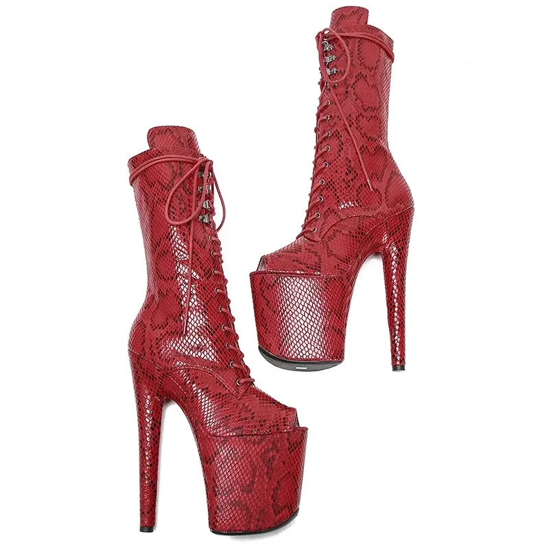 Fashion Sexy Model Shows Snake Grain PU Upper 20CM/8Inch Women's Platform Party High Heels Shoes Pole Dance Boots 304