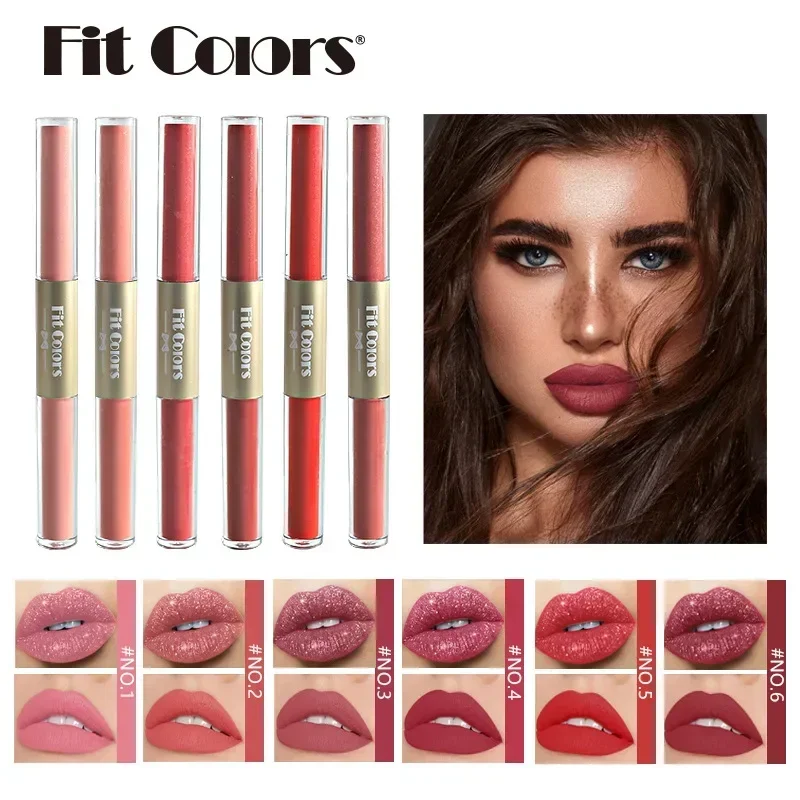 6 Color Double Ended Lipstick Matte Glitter Shimmer Sexy Lip Moisturize Waterproof Fashion New 2 in 1 Liquid Lipstick Cosmetics