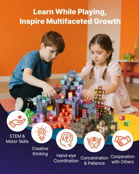 บล็อกแม่เหล็ก 150 ชิ้น ชุดปราสาทดำ ของเล่นเสริมพัฒนาการแบบ STEM Montessori
