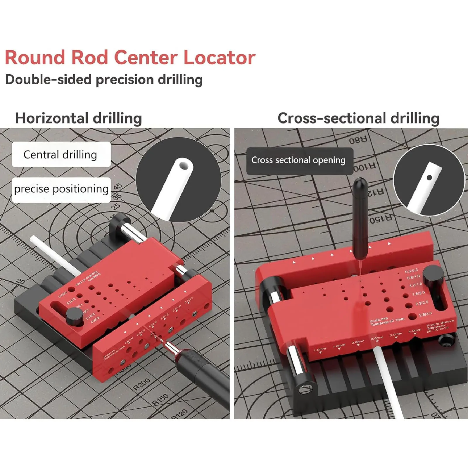 قضيب مستدير لتحديد موقع الحفر المركزي، أداة تحديد موضع البئر، تركيبات دليل لكمة أفقية لبناء النماذج وصناعة الخشب #3