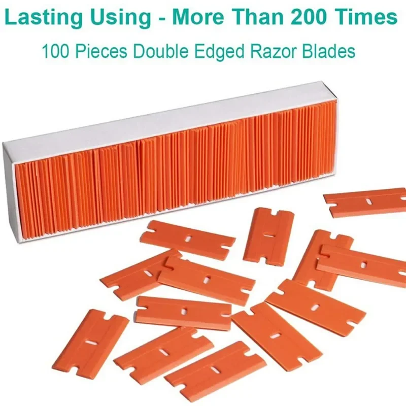 100 Pieces Two Cutting Plastic Razor Blade Label Clean Razor Glue Remover Window Glass Clean Scraper Car Wrap Sticker Squeegee