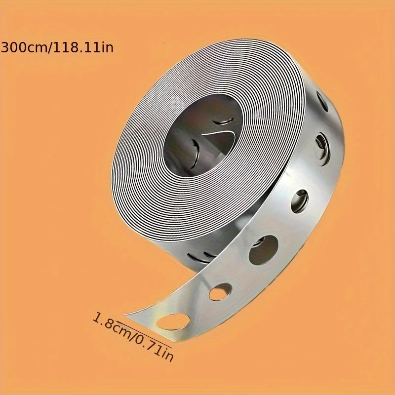 1/3 Roll of Galvanized Steel Tape, Pre-Punched Multi-Slot Metal Tape for Pipe Support and Sheet Metal Work