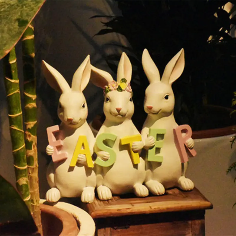 

Pastoral Creative Resin Rabbit Ornament Outdoor Garden Courtyard Figurines Crafts Lawn Kindergarten Balcony Sculpture Decoration