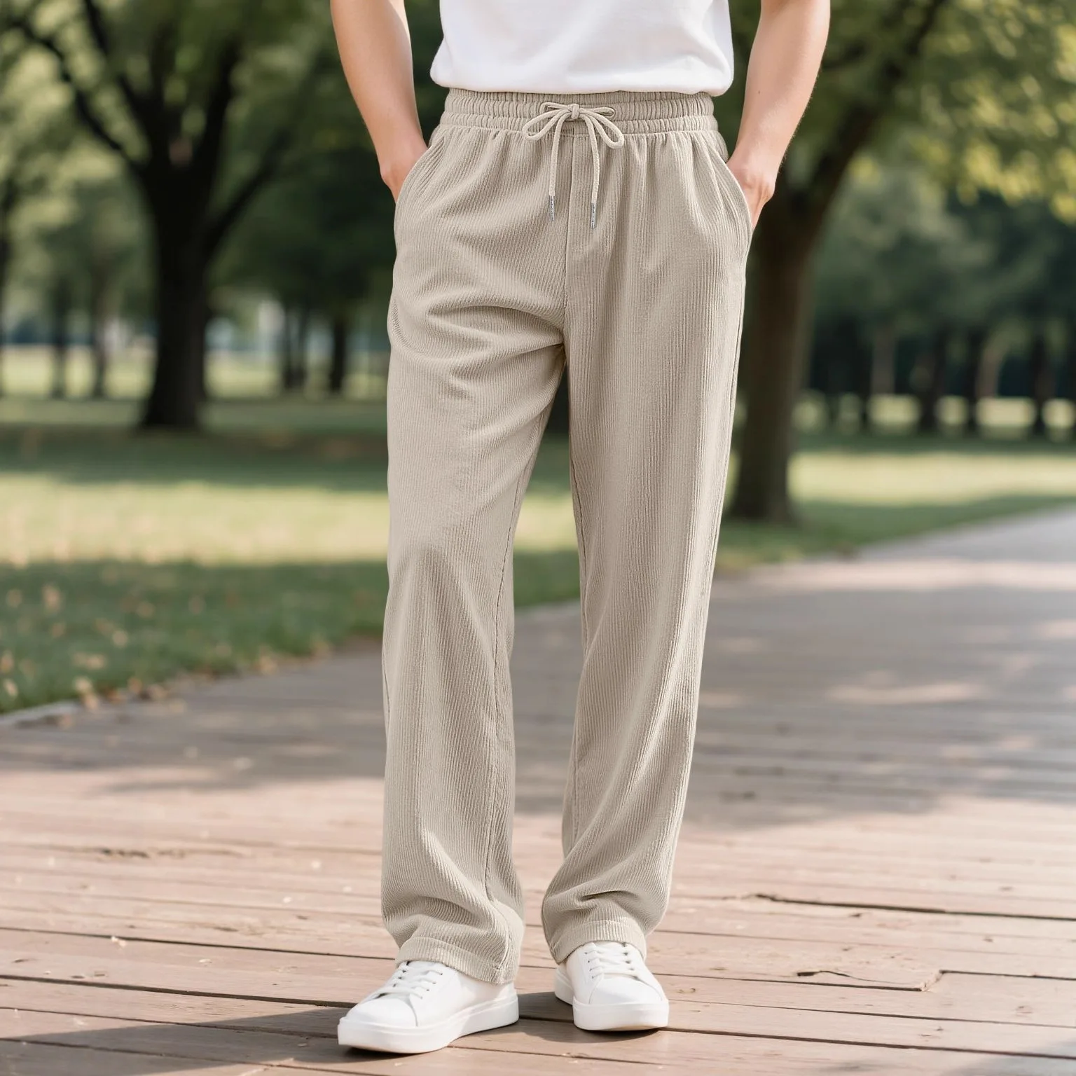 New High Street Casual Solid Color Corduroy Pants For Men American Style Sports Casual Trousers