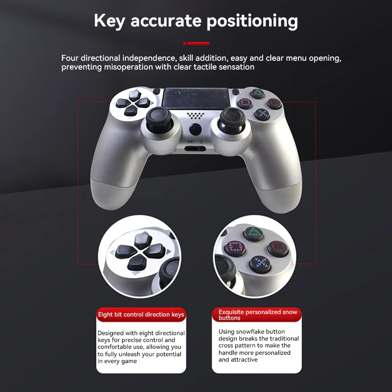 Kontroler bezprzewodowy Bluetooth Gamepad bez opóźnień do konsoli PS4 PS3 Joysticki PC Sześcioosiowa podwójna wibracja z panelem dotykowym