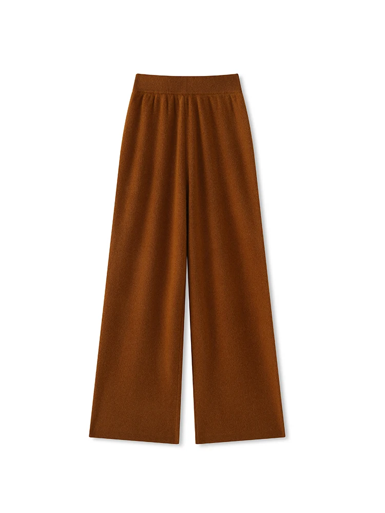 Chic Women's Wool Elastic Waist Wide Leg Pants Autumn Winter Grace Soft Casual Loose Versatile 100% Merino Wool knit Trousers - Image 3