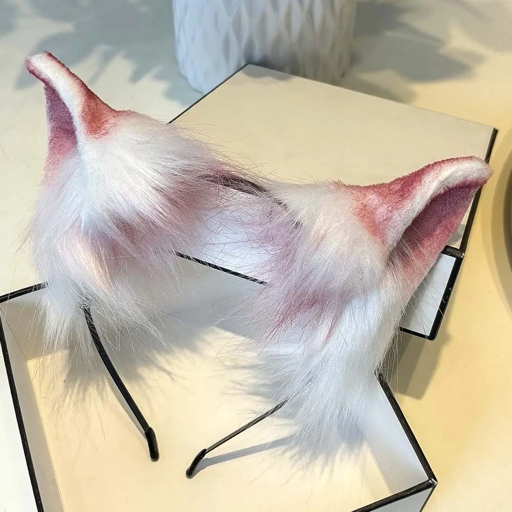 Gradient Color Faux Fur Cat Ears Flexible Lightweight Cosplay Ears Hair Hoop Fluffy Realistic Texture Comfortable