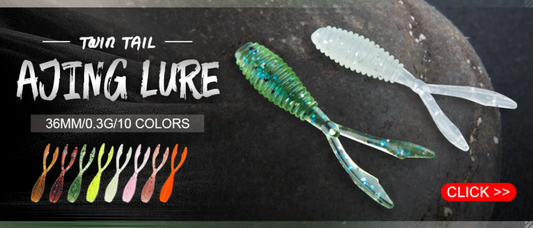 Spinpoler AJING Weiche Angelköder Rockfish 10 teile/los 0,3g 36mm Twin Tail Künstliche Wobbler Ocean Rock Silikon Shad Wurm Köder – Detail 7