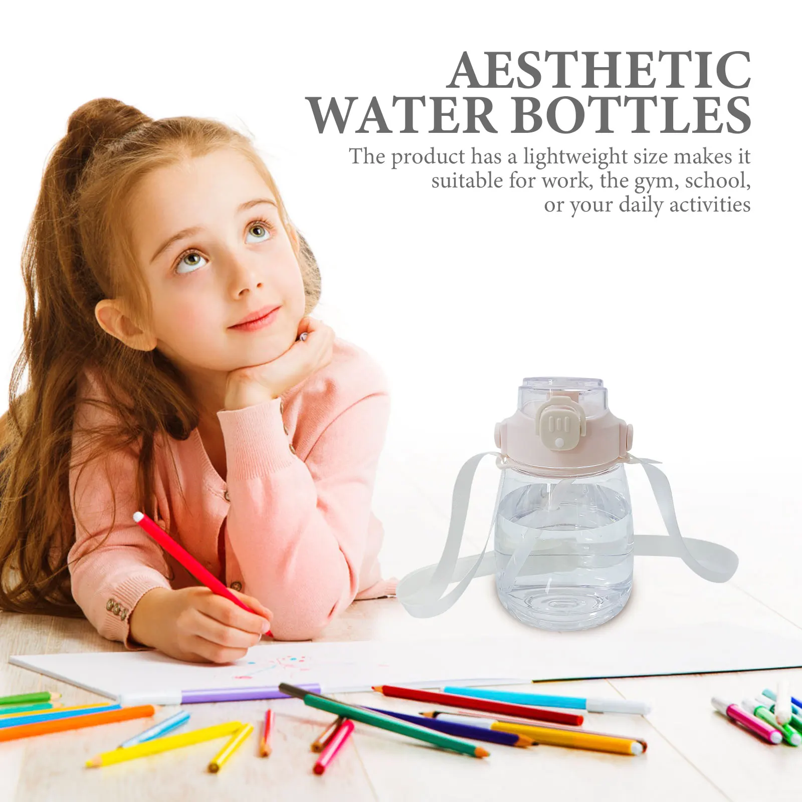 

Portable Kids Straw Cup Transparent White PC Material 500ml Large Capacity Water Bottle for Children Students Sports Travel Gym