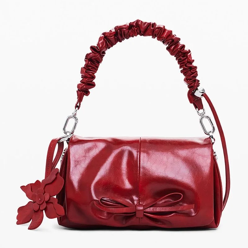

26 New Spanish Original Women's Handheld Crossbody Bag with Red Flower Decoration Leather Fashion Bag