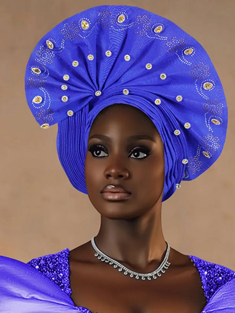 Glitter Full Body Pleated Turban Cap For Women Wedding Lady Head Wraps Muslim Headscarf Hat Turbante Mujer African Headpiece