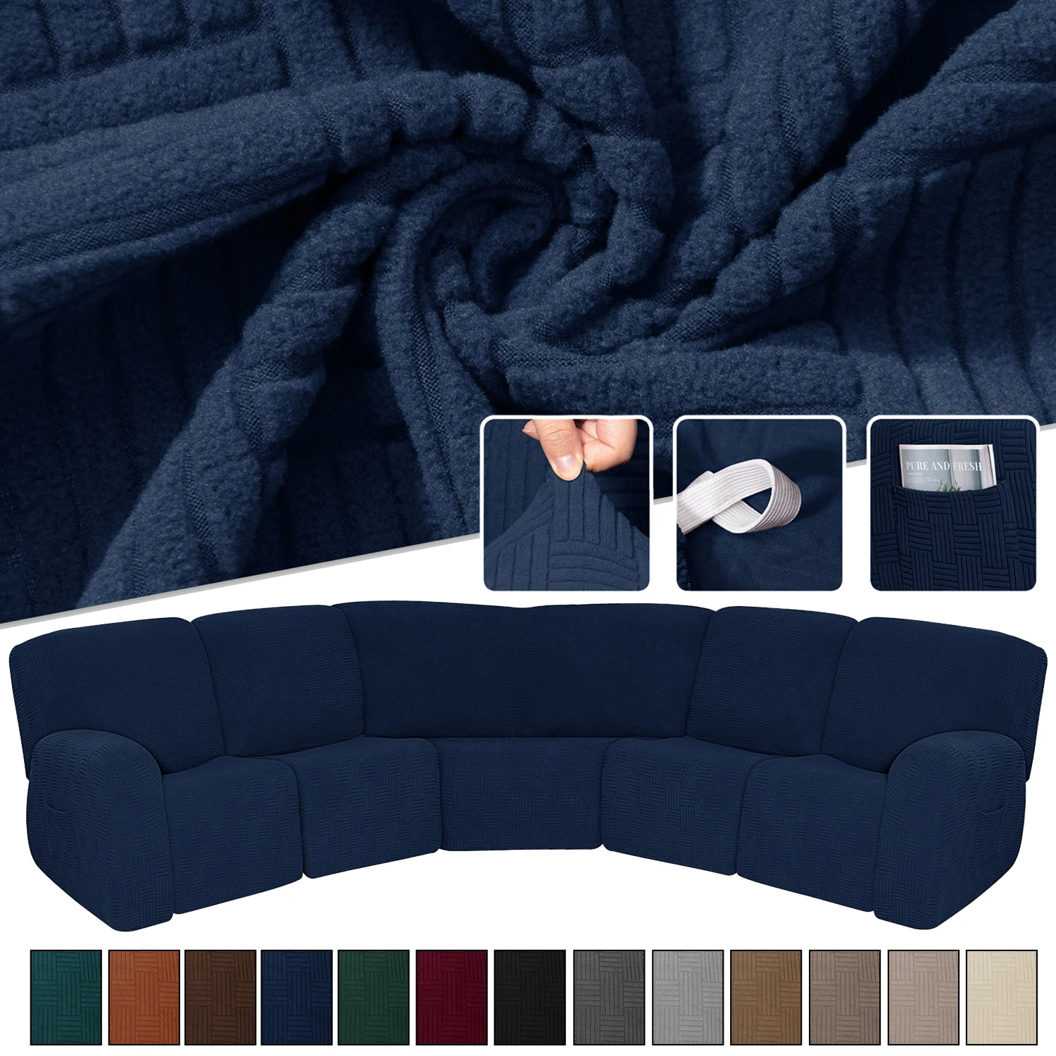 

5 Seater Sofa Cover Jacquard Recliner Chair Covers Thick Reclining Couch Cover Stretch Sectional Sofa Slipcovers for Living Room