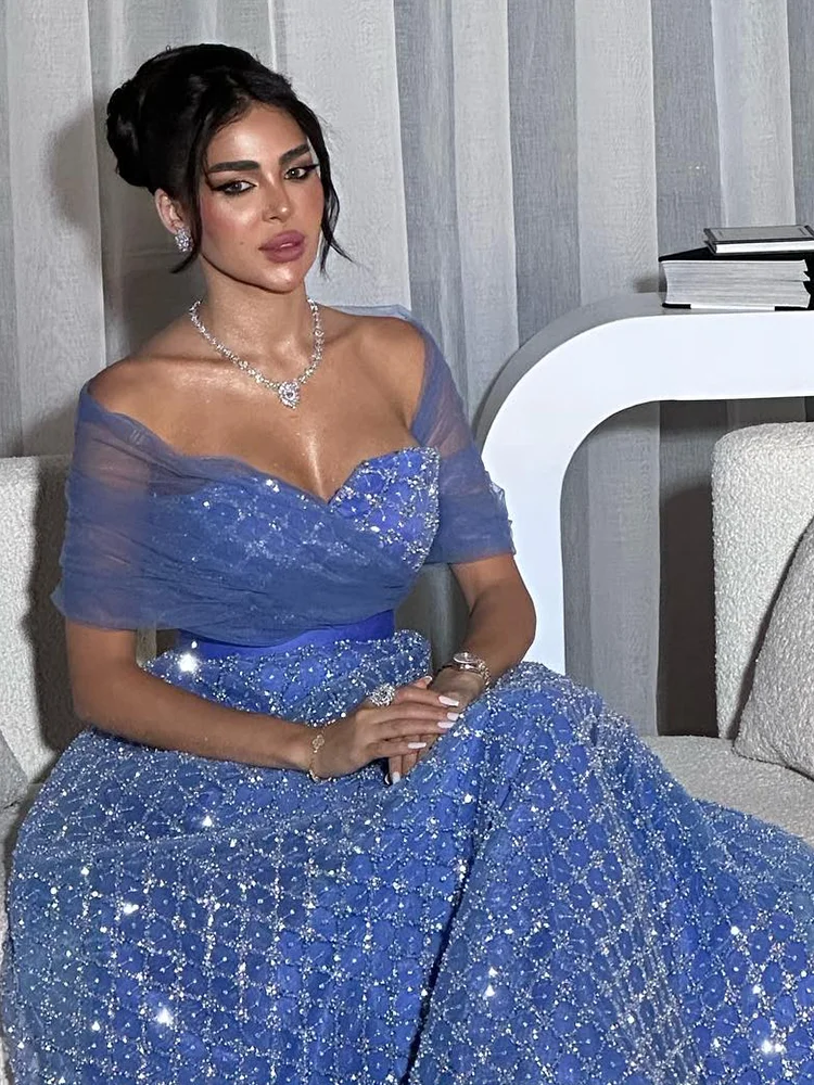 Jirocum Elegant Sparkling A-Line Prom Dress Women's Off Shoulder Sequin Party Evening Gown Floor Length Special Occasion Gowns