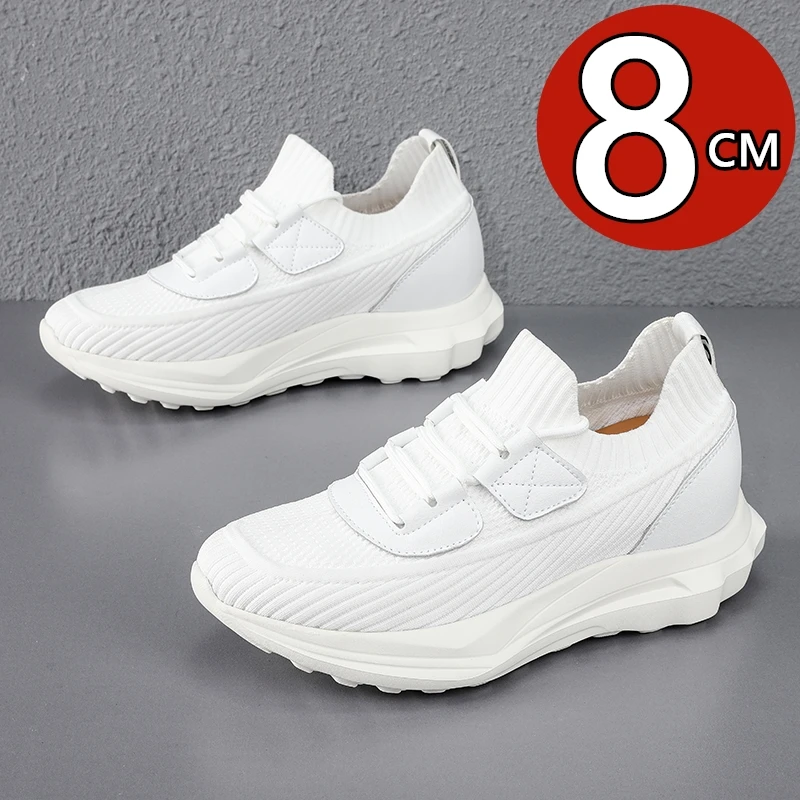 Unisex Summer Breathable Mesh Sneakers 8CM Hidden Invisible Height Increasing Shoes Soft Cushion Comfort Casual Elevator Sports