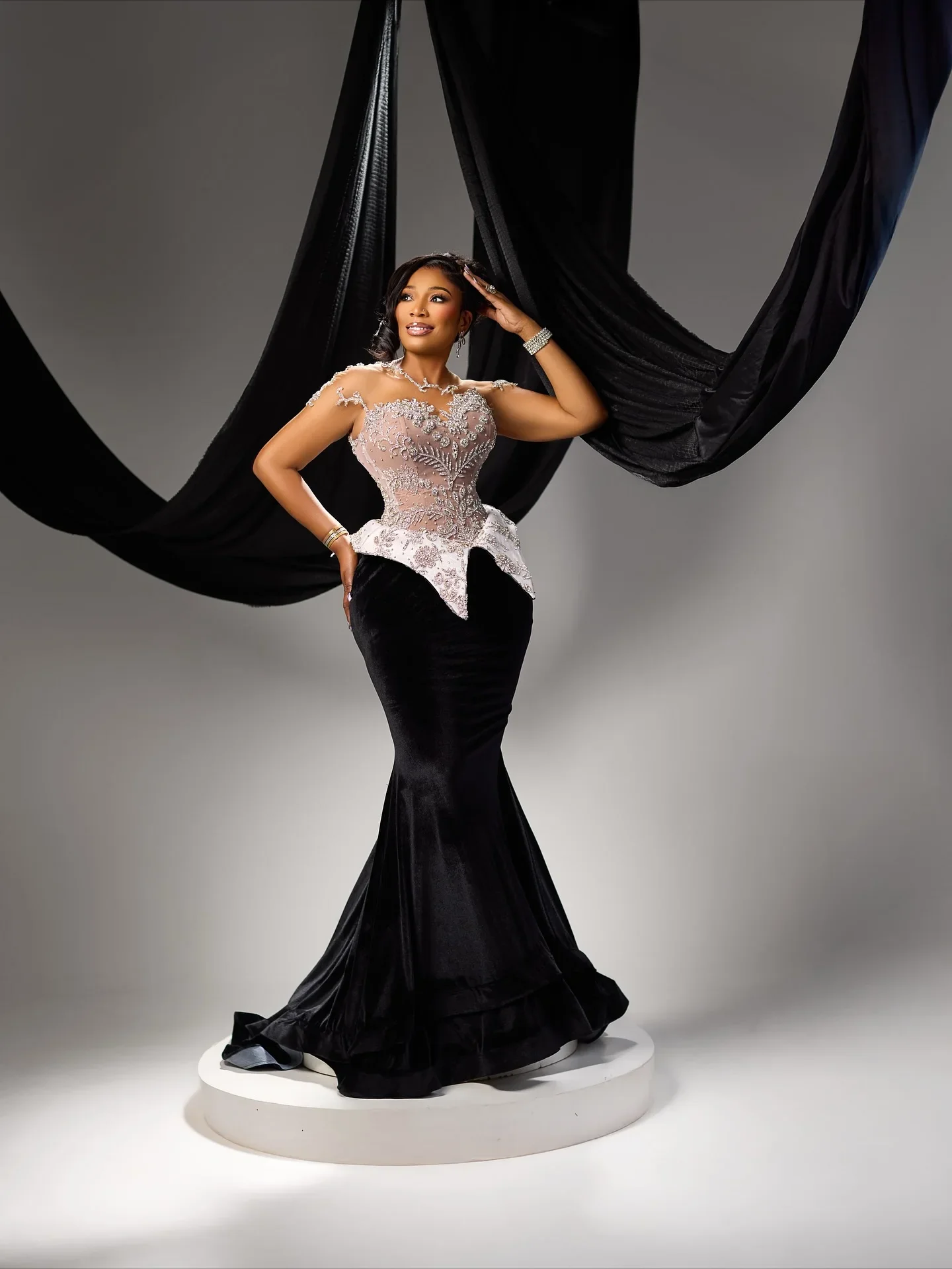 Luxe Aso Ebi zwarte zeemeermin kristal kralen Afrikaanse feestavondjurk sexy transparante kraag formele gelegenheidsjurk op maat