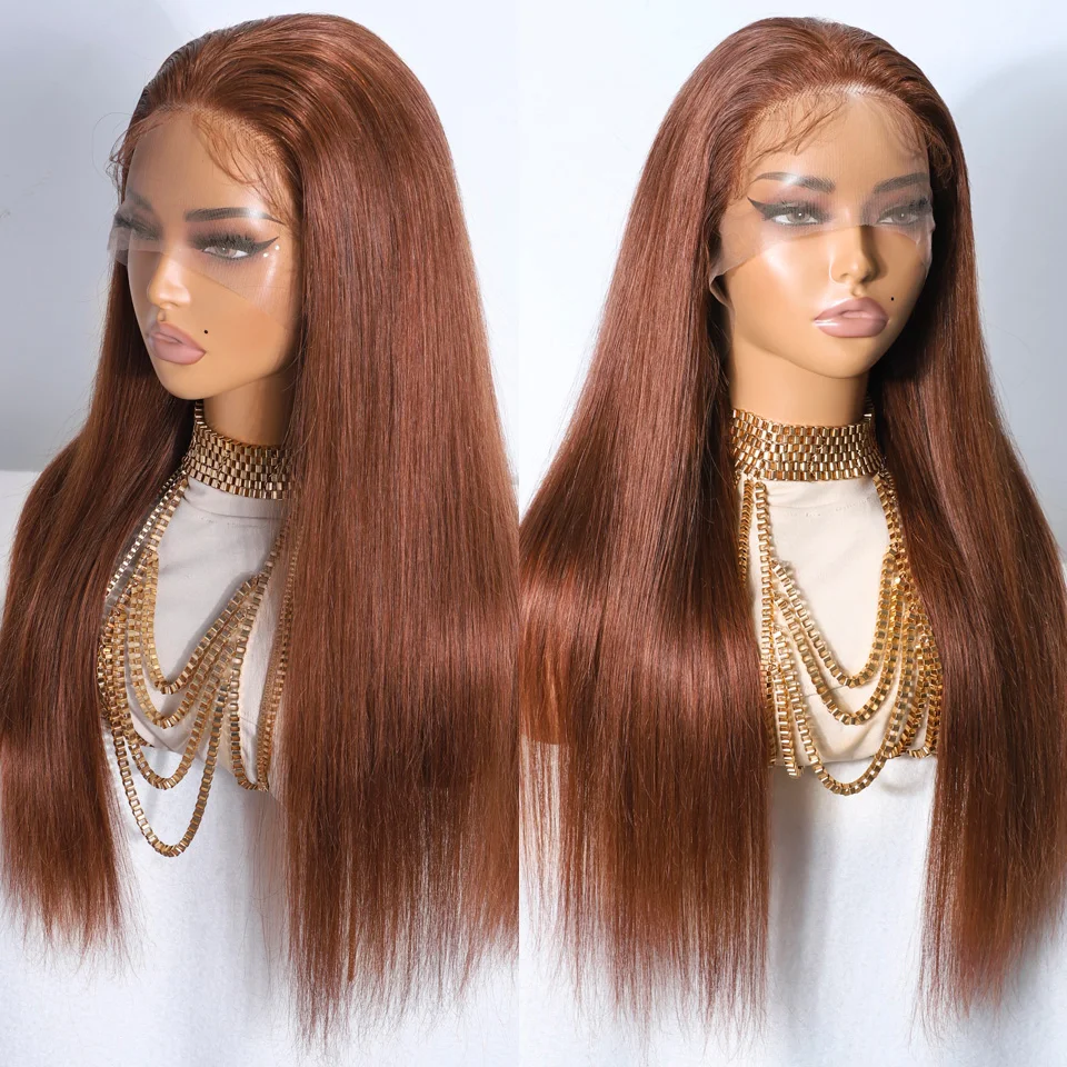 13x5 Reddish Brown Straight Lace Front Wigs Human Hair 180% Density HD Lace Frontal Wigs Human Hair Wigs for Women Rebecca Queen