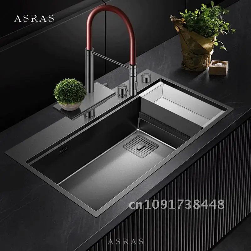 ASRAS, nuevo grifo de cascada, fregaderos de cocina, nanómetro, tamaño grande, Panel de 4mm, fregaderos hechos a mano, enjuague de tazas, fregaderos de cocina