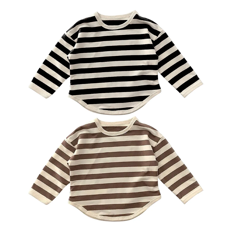 

Children's Spring and Autumn New Children's Cotton Stripe T-shirt Top Boys' T-shirts Girls' Sweatshirts Baby Loose Long Sleeves