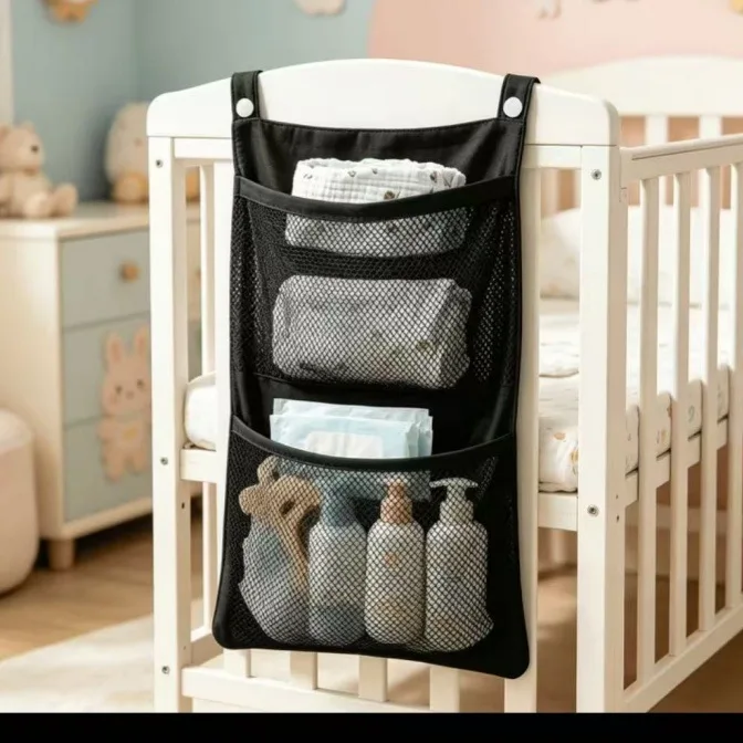 Crib Storage Bag Stroller Hanging Bag Multi-functional Net Pocket Baby Diaper Bag Bottle Nappies Organizer Stroller Accessories
