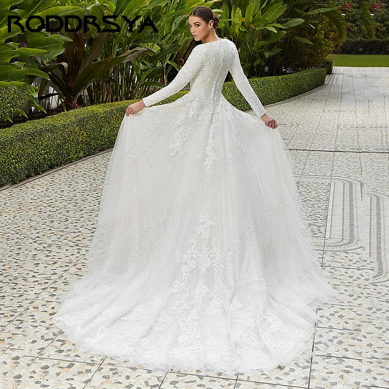 RODRSYA Abiti da sposa formali per la donna 2023 Maniche lunghe Tulle O-Neck Abiti daRODDRSYA abiti da sposa formali per donna 2023 maniche lunghe Tulle o-collo abiti da sposa Bohemain Applique a-line vestidos de novia