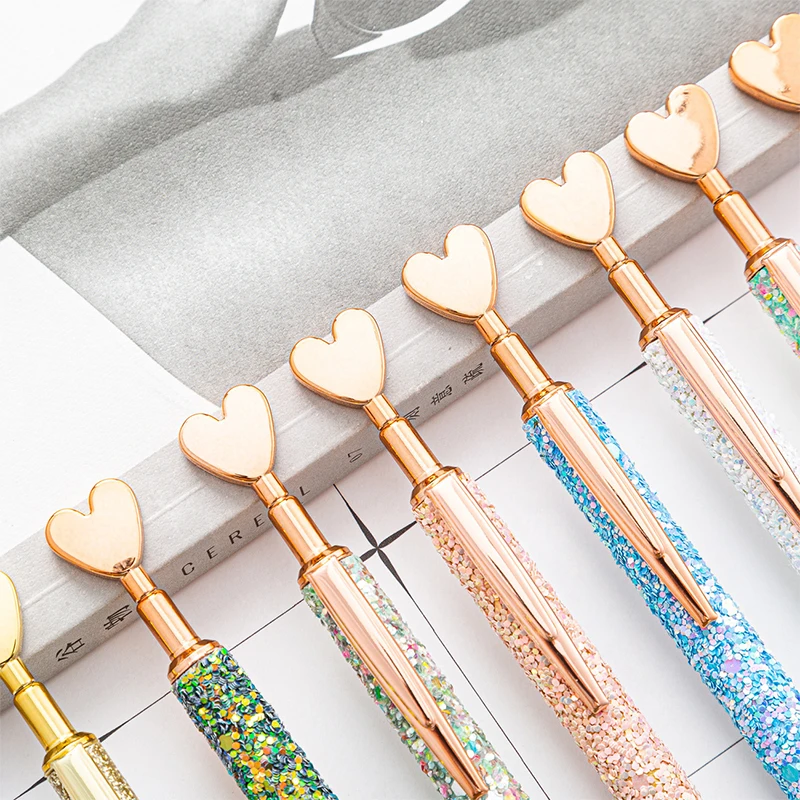 High Beauty Fashion Love Gold Powder Press Pen Multi Color Mesh Reds Metal Ball Point Pen School Supplies Teacher Gift Wholesale